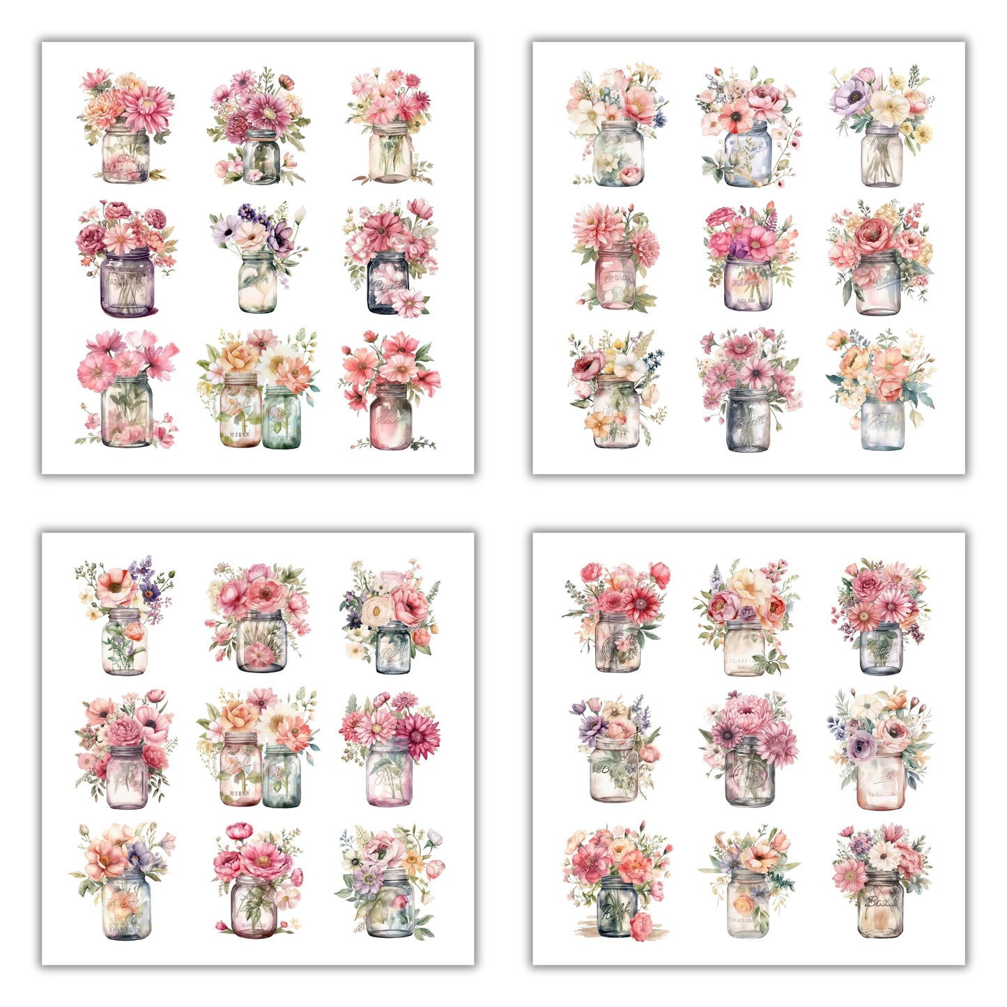 XERE 144 Pcs Mason Jar Four Seasons Sticker Book for Journaling Notebooks, Sketchbook, Bookmark Making, Junk Journal, Budget Planner, Scrapbook Art Supplies Stickers