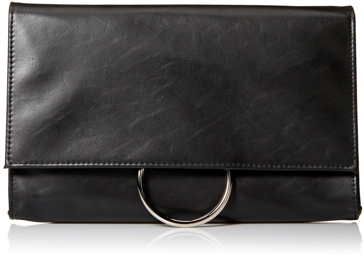 Jessica McClintock womens Nora Solid Large Envelope Clutch with Ring Closure, Black, One Size US