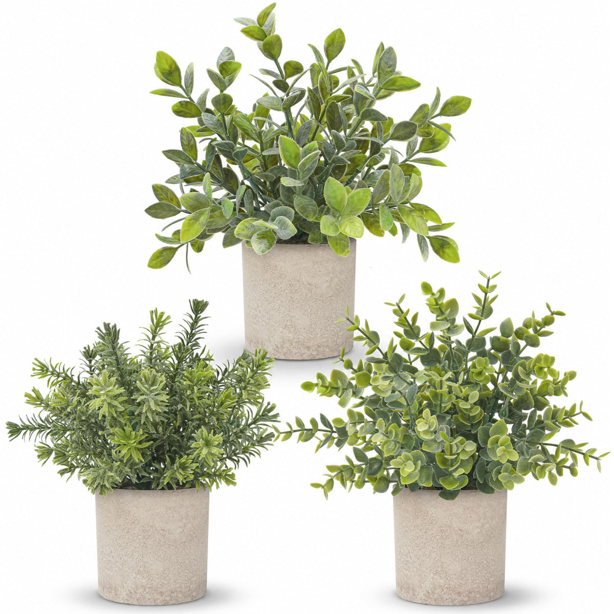 Der Rose 3 Pack Mini Potted Fake Plants Artificial Plastic Eucalyptus Plants Topiaries for Home Office Desk Farmhouse Shelf Room Bathroom Decor(Sage Green)