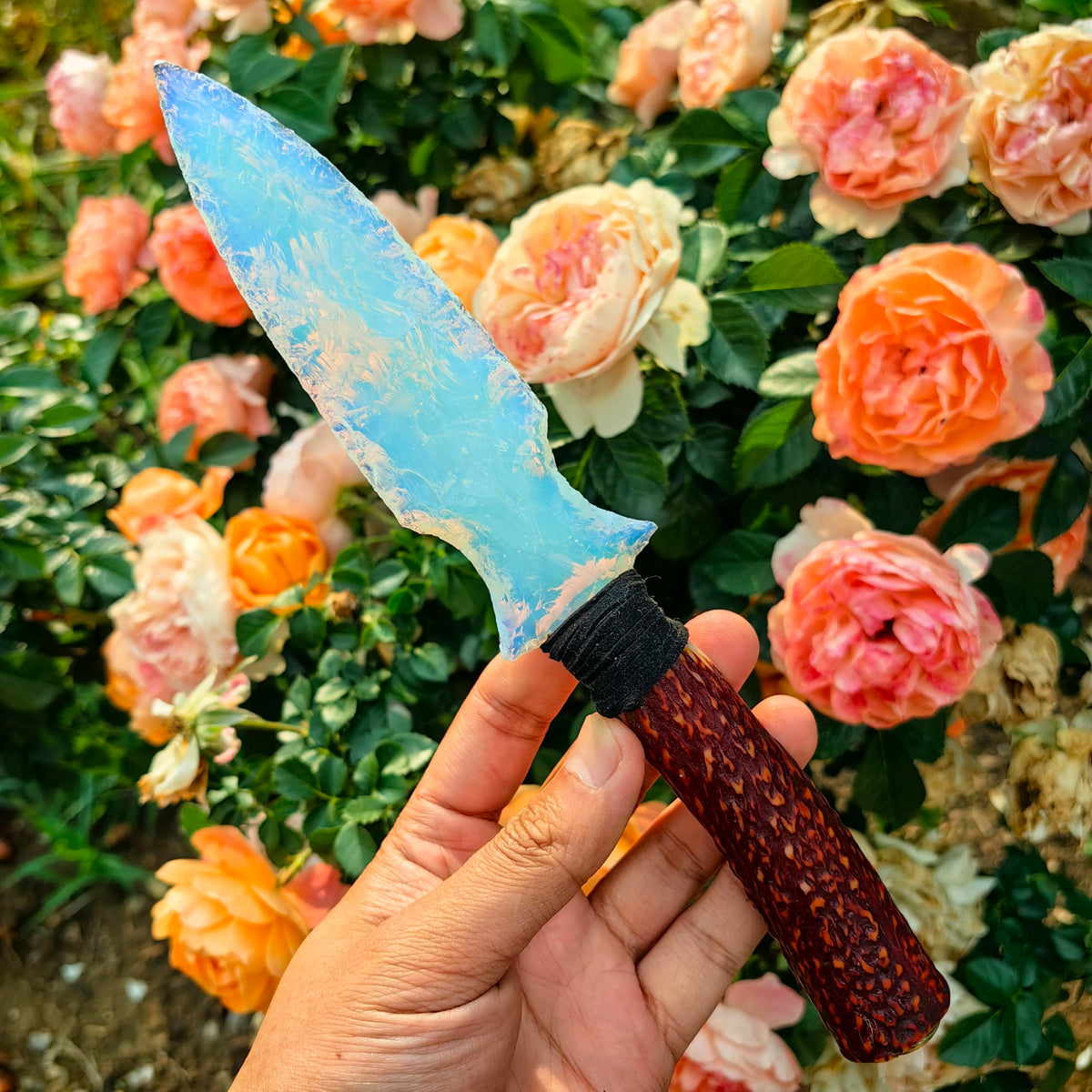 Handmade Opal Obsidian Crystal Arrowhead Knife | Healing Stone for Chakra Balancing | Spiritual Tool, Meditation Gift, Natural Gemstone Decor (Opal Arrow knife2)
