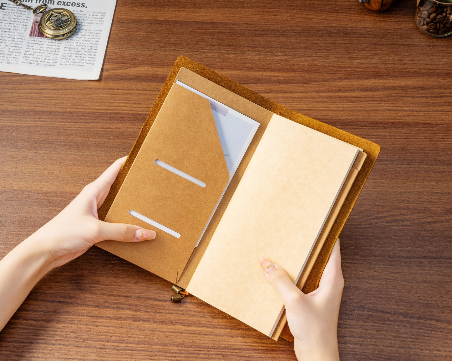 Ox Knight Refillable Leather Travelers Notebook, 8.6 x 4.9 Standard Size Travel Diary for Men and Women, Genuine Leather Travel Journal with 3 Notebook Inserts for Writing, Sketching & Planning, Dark Brown