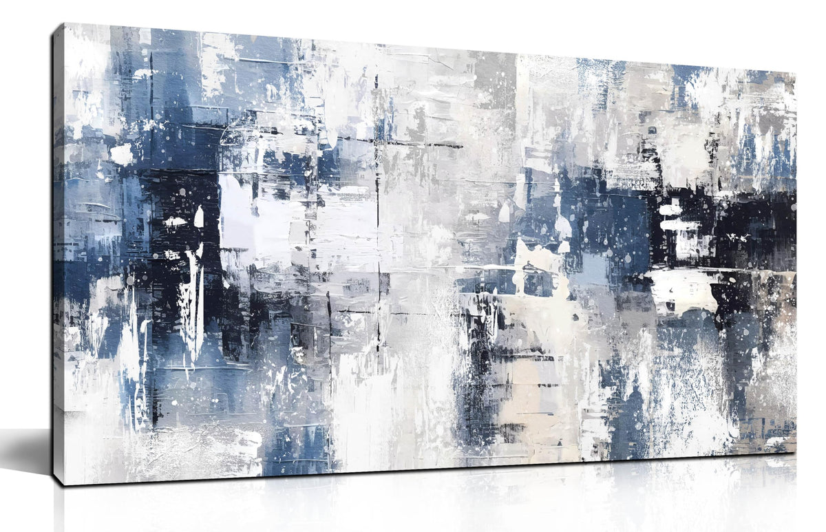 Prepeyssee White and Blue Abstract Canvas Wall Art for Living Room Bedroom Home Office Large Modern Grey Abstract Canvas Prints Picture Ready to Hang Size 20x40