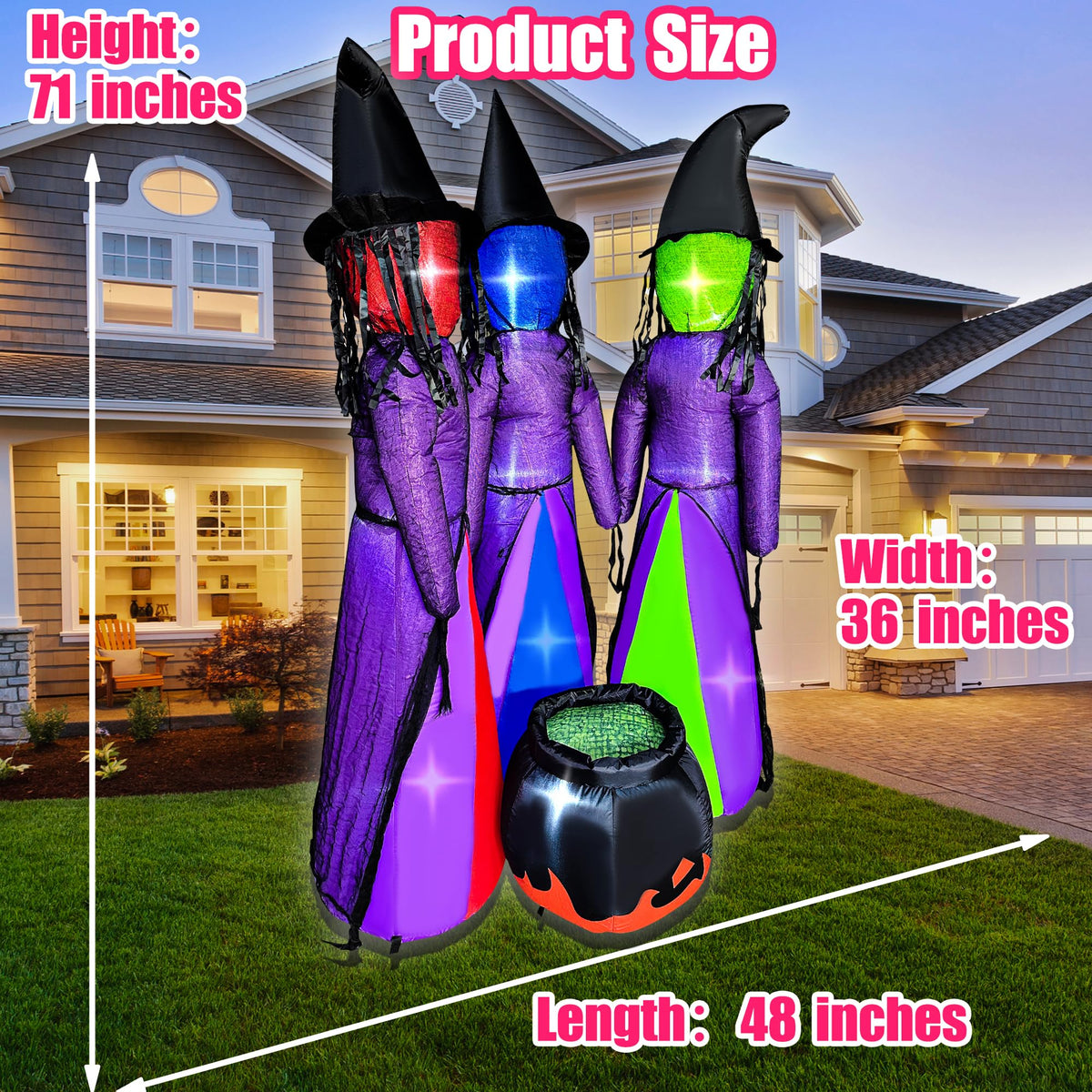 BLOWOUT FUN 6 FT Halloween Inflatables 3 Holding Hands Witches with Cauldron Blow Up Inflatables Halloween Faceless Witch Decorations with Build-in LEDs for Home Yard Lawn Garden Party Decor