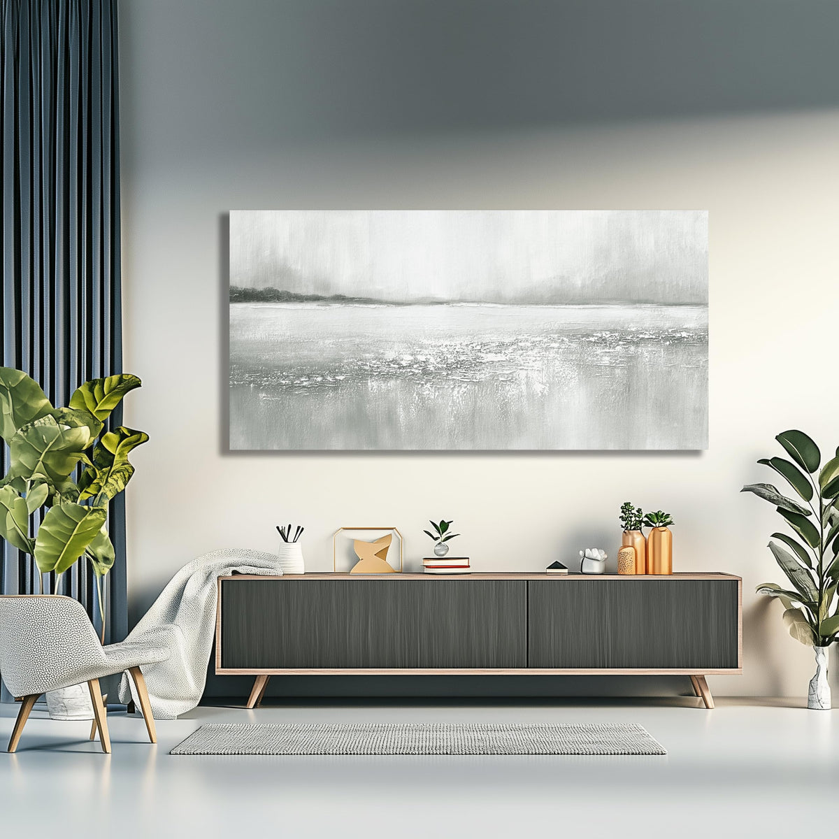 Yuaxker Abstract Wall Decor Gray and White lake Wall Art Minimalist Canvas Painting Artwork for Living Room Bedroom Dining Room Office Home Decor 24x48 Inch