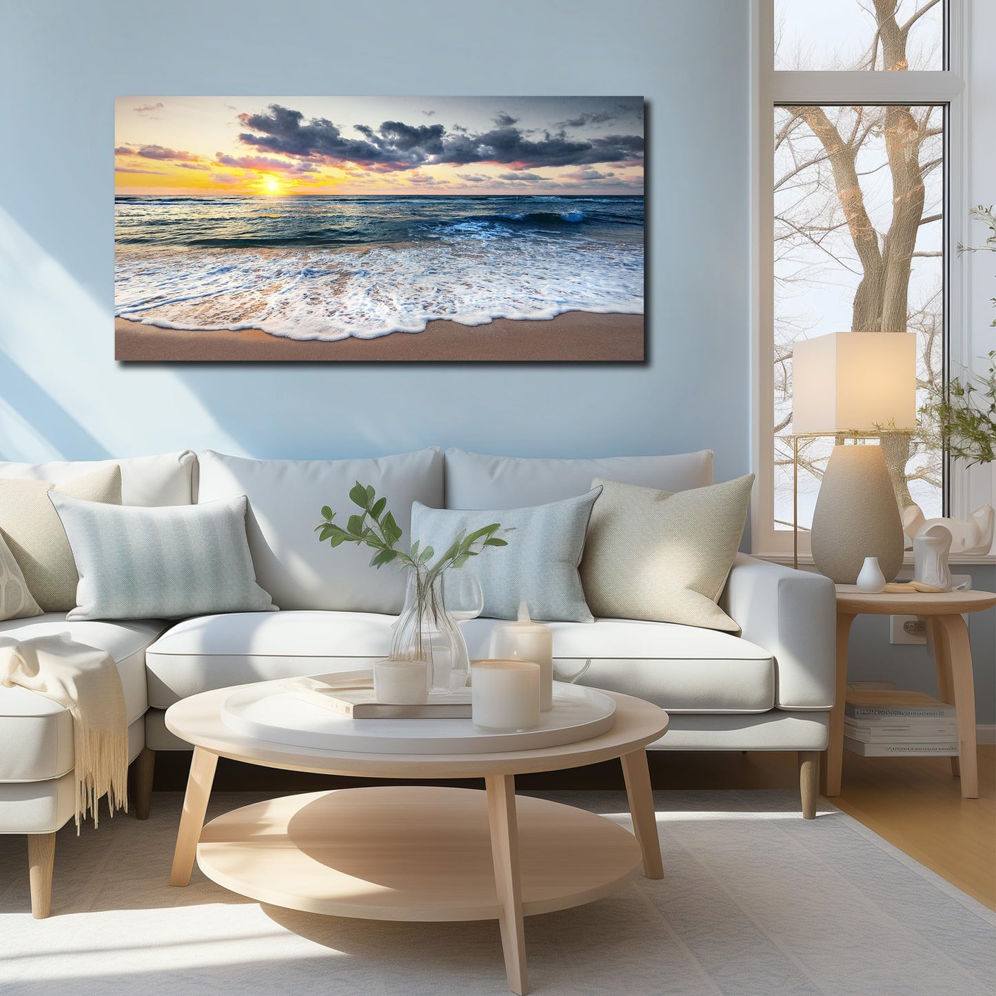 MDHKVPM Beach Prints Wall Decor for Bedroom Sunset Pictures for Living Room Ocean Canvas Wall Art for Office Ready to Hang 24 x 48 Inch