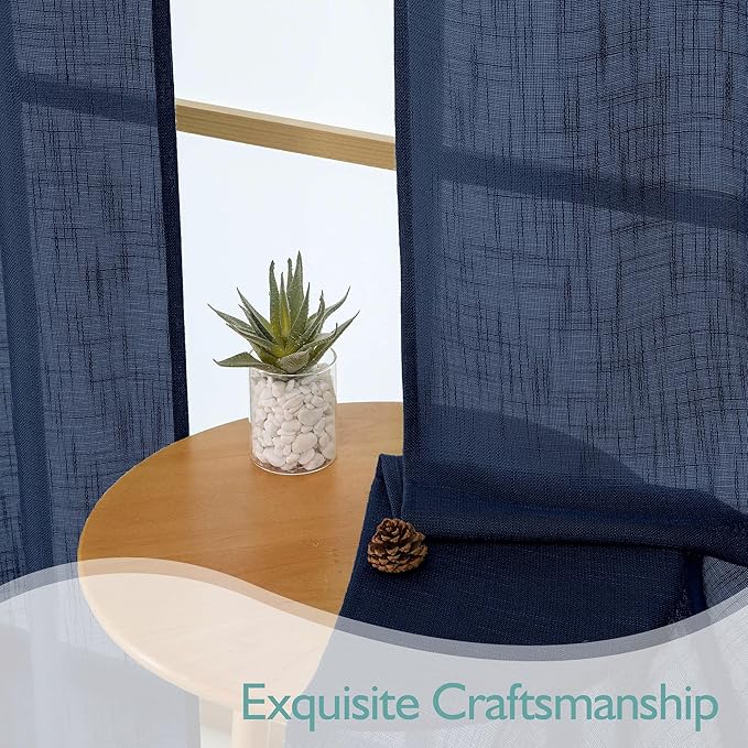 Chyhomenyc Extra Long Navy Blue Semi Sheer Curtains 120 Inches Long 2 Panels Set