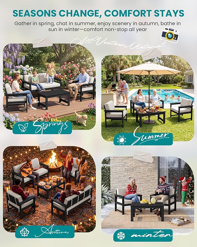 SERWALL 4 Pieces HDPE Outdoor Sofa Set