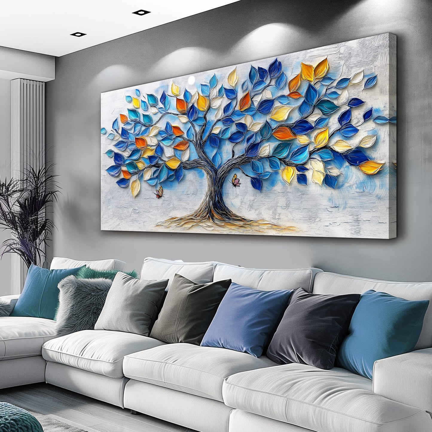 VXMXFTE Wall Art For Living Room Bedroom Wall Decor For Office Dining Room Abstract Blue Tree Painting Restaurant Hallway Wall Home Decor Prints Canvas Artwork Picture Ready To Hang 20x40 Inches