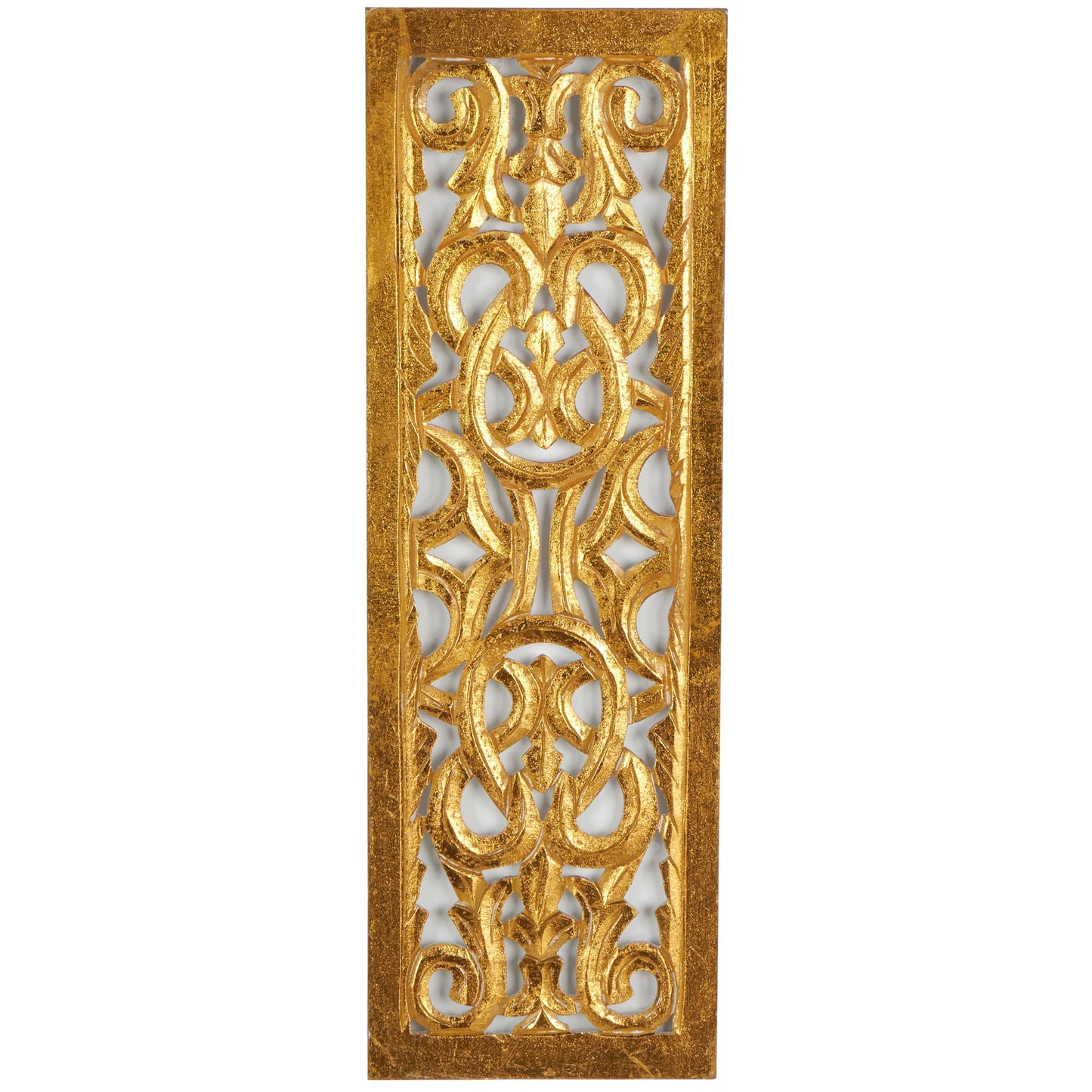 Deco 79 Wooden Floral Handmade Home Wall Decor Intricately Carved Arabesque Wall Sculpture, Wall Art 12" x 1" x 36", Gold