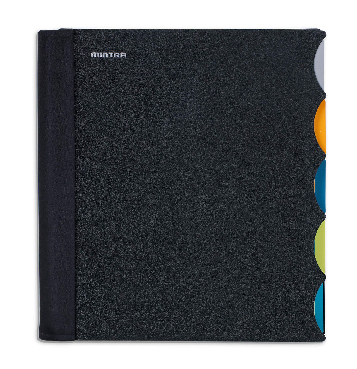 Mintra Office Durable PREMIUM Spiral Notebook, ((Black, 5 Subject, 8.5in x 11in)), Fabric Covered Coils, No Snags, Removable Adjustable Pocket Dividers, Ruler, Organization, Customizable
