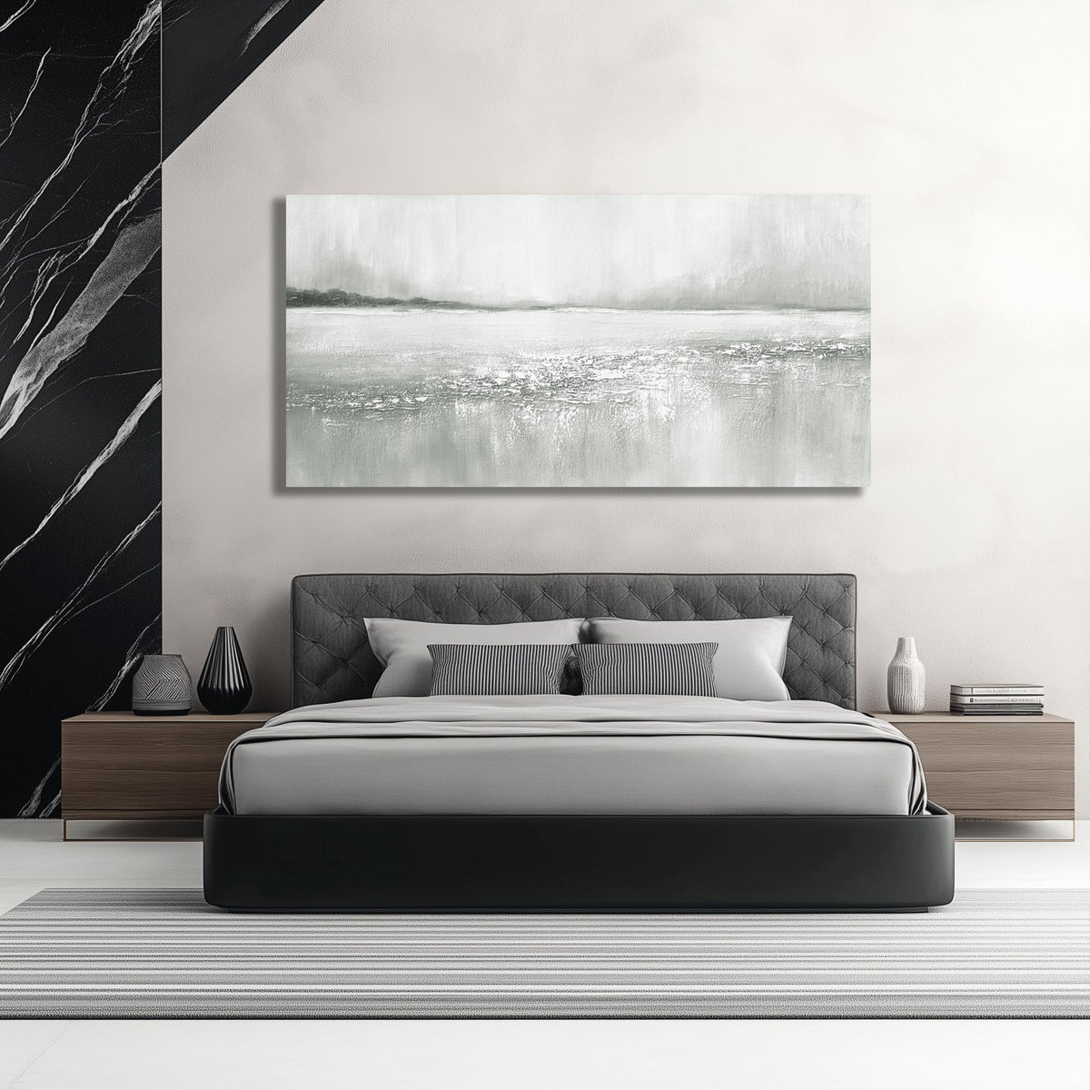 Yuaxker Abstract Wall Decor Gray and White lake Wall Art Minimalist Canvas Painting Artwork for Living Room Bedroom Dining Room Office Home Decor 24x48 Inch