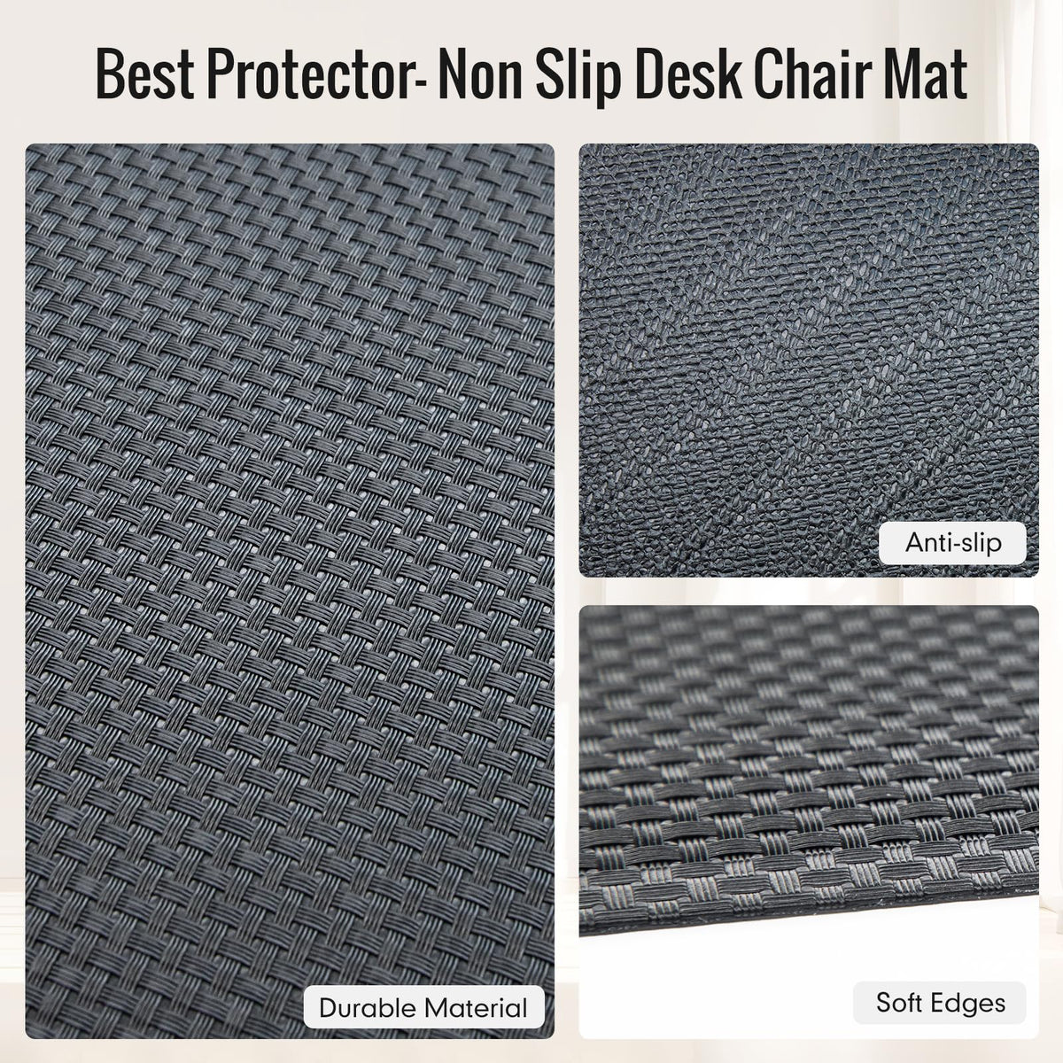 Office Chair Mat for Hard Floors,36"x48" Anti-Slip Waterproof Hardwood Floor Chair Mat,Heavy Duty Floor Protector Rolling Chairs for Home Office(Black)