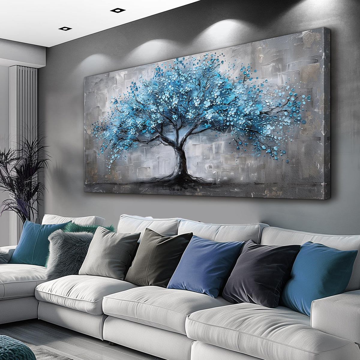 FUHAIHUA Canvas Wall Art For Living Room Wall Decor For Bedroom Office Decortions Black And White Wall Paintings Blue Trees Pictures Framed Mural Aesthetic Home Decor Posters Artwork 20x40 In