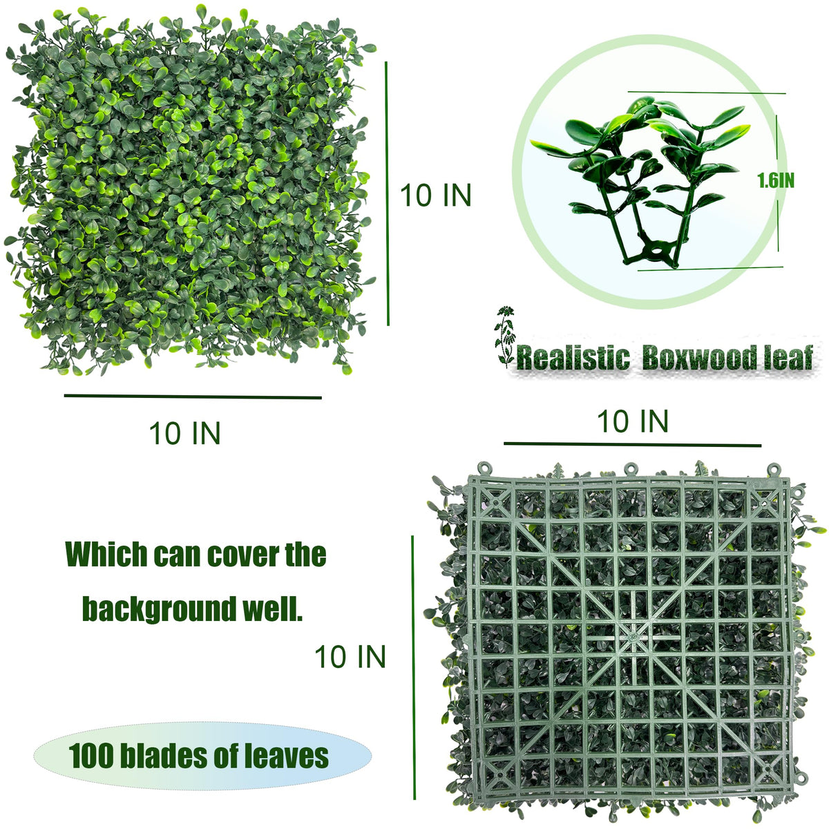 DOPGIB Artificial Grass Wall Backdrop,10"x 10"(8P) UV-Anti Boxwood Faux Green Panels for Interior Wall, Greenery Wall,Garden and Indoor Outdoor Plant Decor