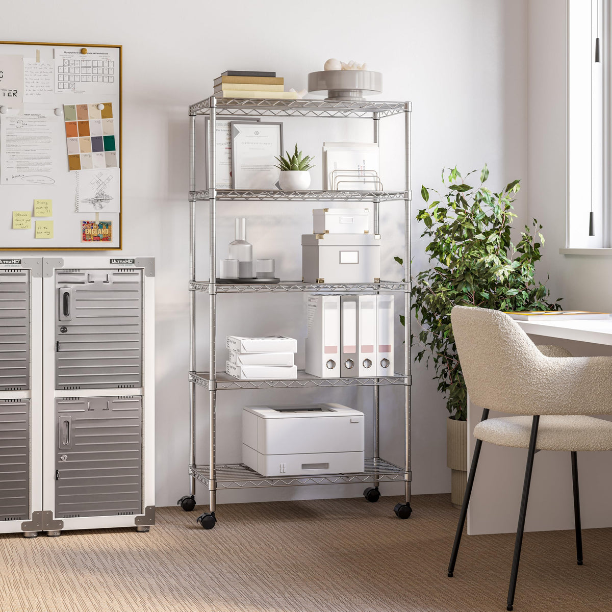 Seville Classics 5-Tier Wire Shelving with Wheels, 5-Tier, 30"" W x 14"" D (NEW MODEL), Chrome Plating, Plated Steel