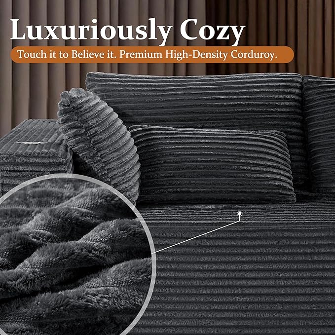 108" Oversized Cloud Sectional Couch, Comfort L Shaped Boneless Couch