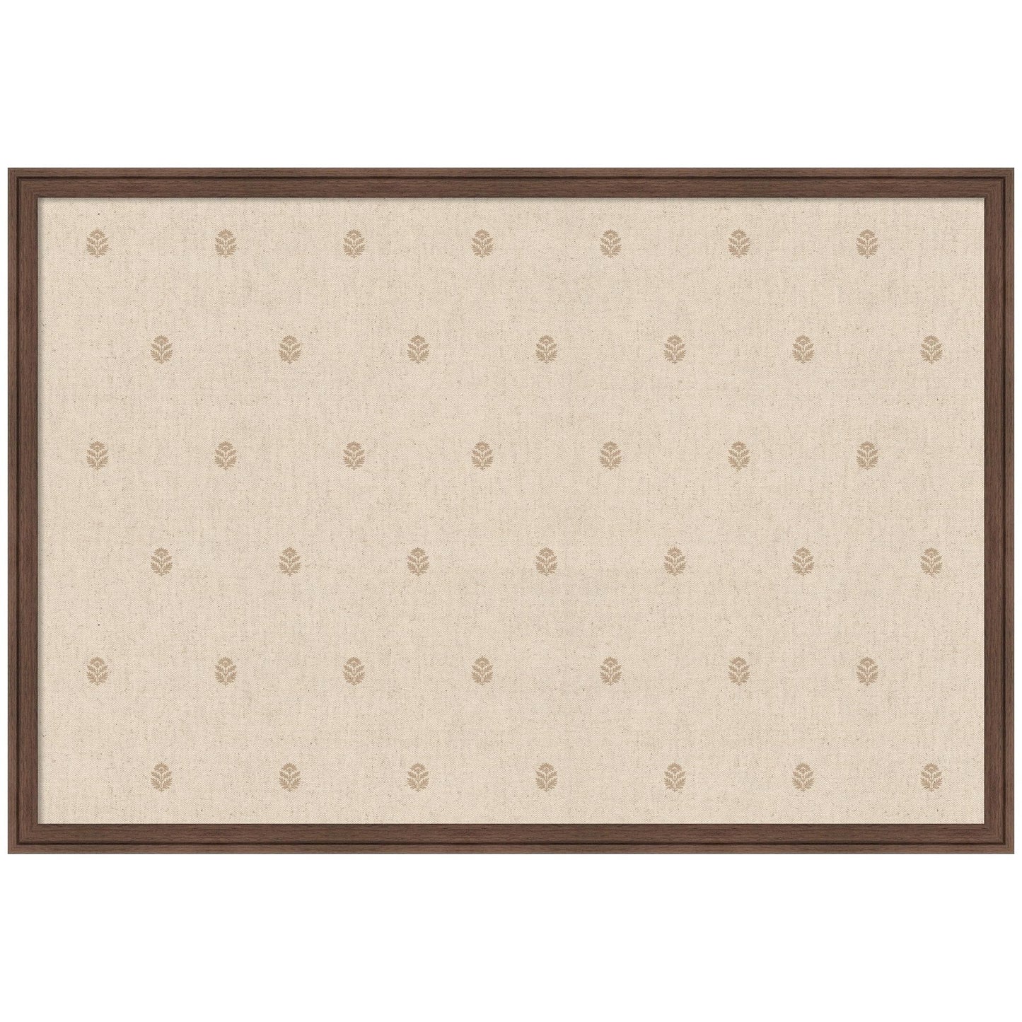 Kate and Laurel Framed Fabric Pinboard 38 x 26, Beige Botanical Block Print Printed Linen Classic Bulletin Board for Use as a Vision Board or Wall Organization, Florence Medium Brown Frame