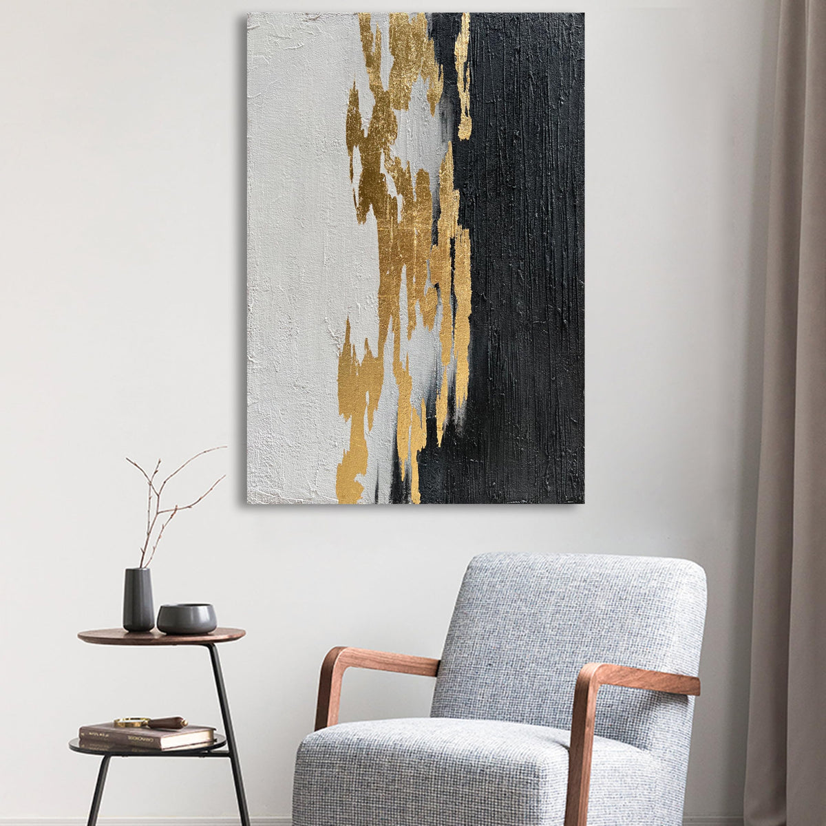 Epicler art Hand-Painted Black and White Texture Abstract Art Modern Minimalist Home Office Wall Decoration Painting 36x24 inches