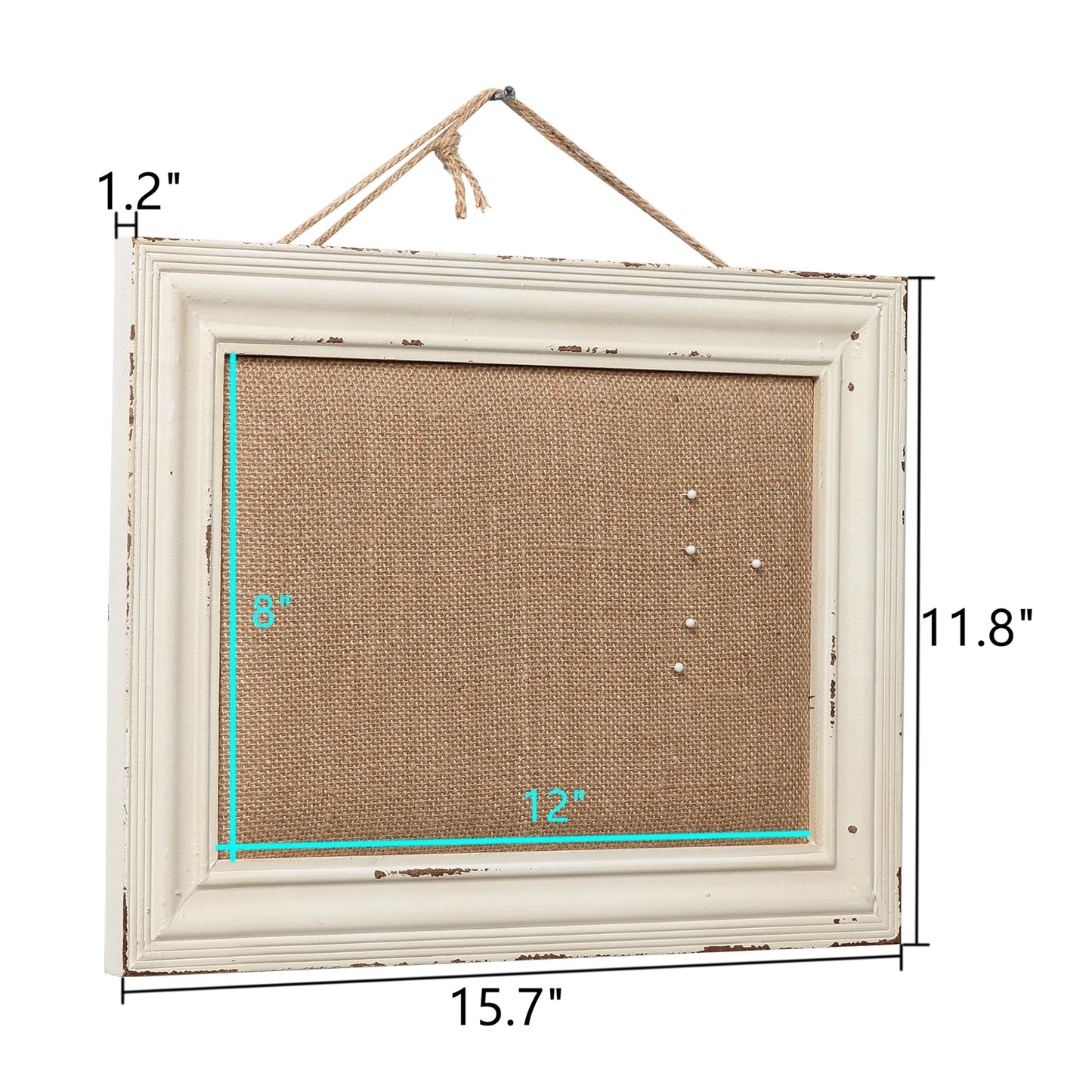 SOFE Cute Linen Small Bulletin Board, 15.7×12 Inches White Decorative Cork Boards for Walls with Frame, Wood Vision Board Farmhouse Pin Board for Home Office School, Rustic Memo Board Display Photo