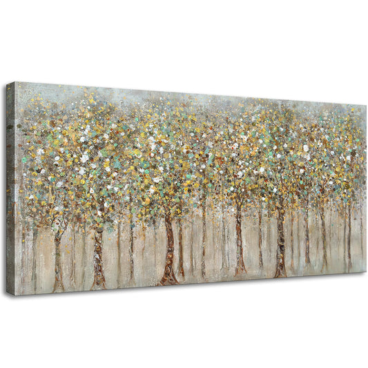 Colorful Birch Trees Large CanvasWall Art Abstract Natural Plant Painting Decor Vintage Landscape Picture Framed Artwork Poster for Living RoomOffice Home Decoration - 20" x 40"