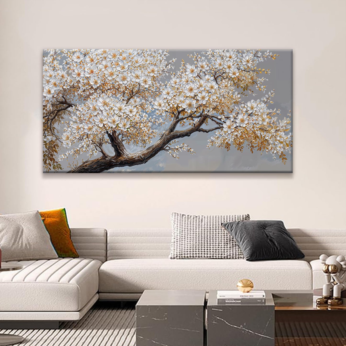 Canvas Wall Art Decor White Flowers On Tree Artwork Wall Decor Living Room Canvas Prints Modern Wall Art For Office Kitchen Canvas Prints Decor 24x48 Inch