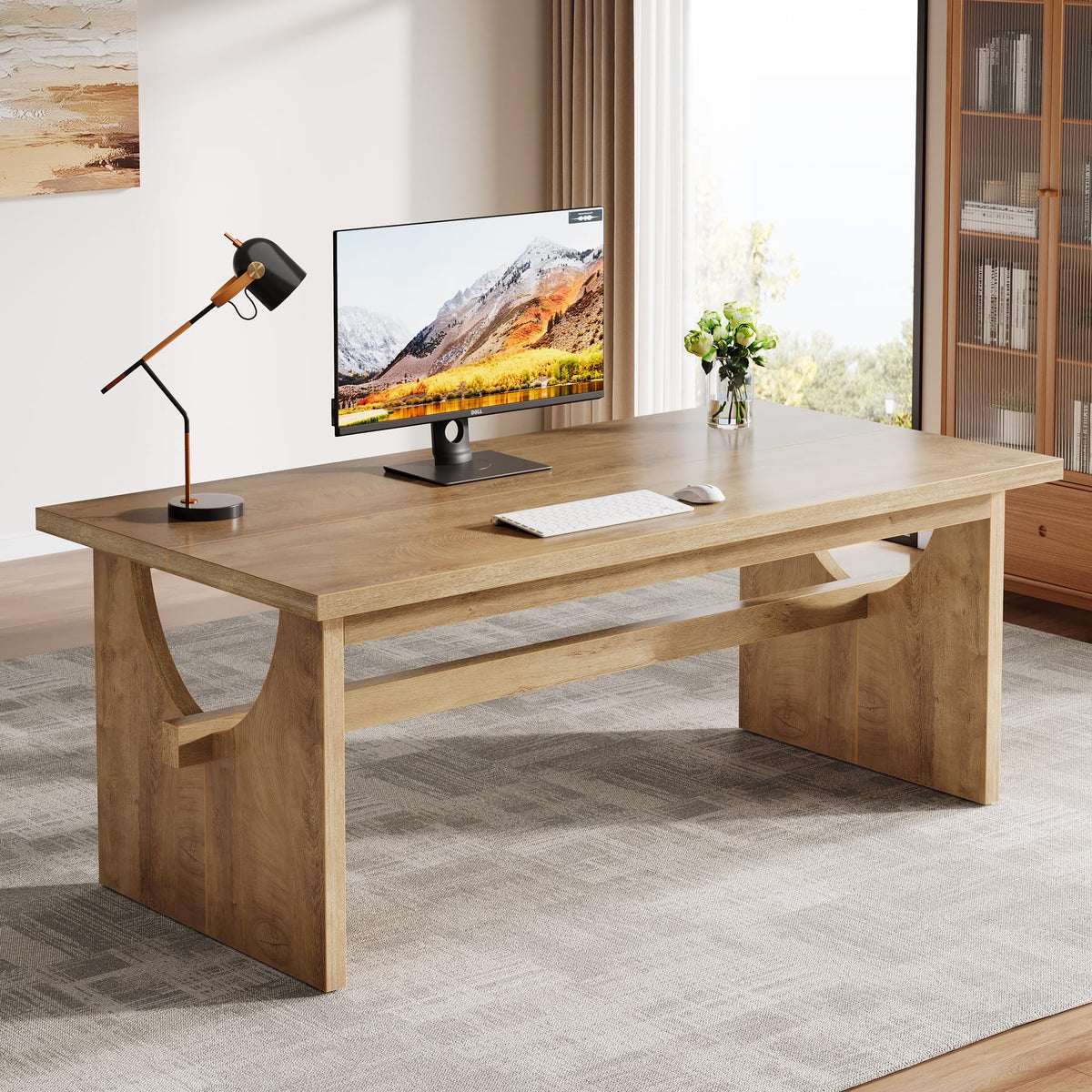 Tribesigns Executive Office Desk, 63-Inch Farmhouse Computer Desk, Large Writing Study Conference Table with Sturdy Legs, Business Workstation Table for Home Office, Rustic Brown