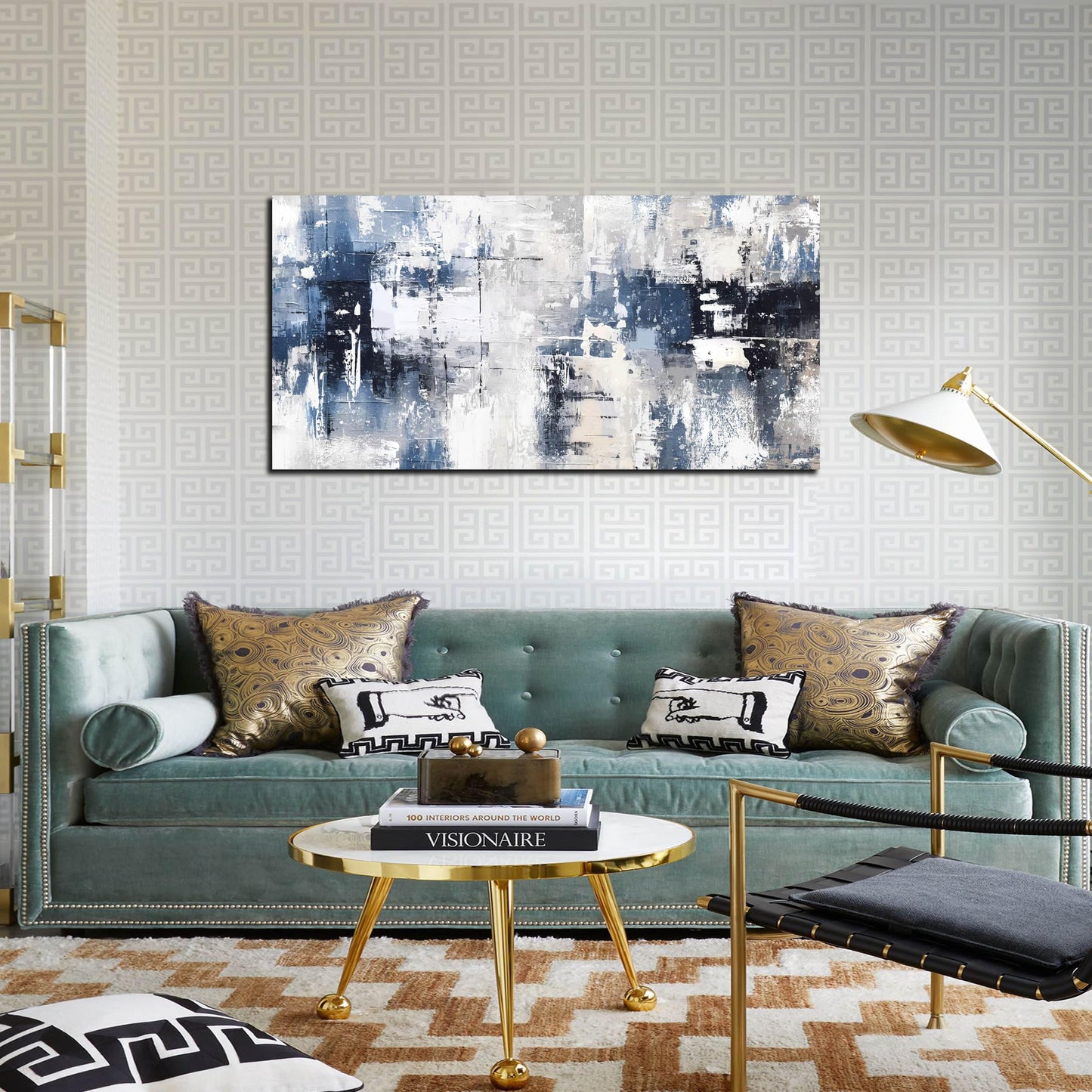 Prepeyssee White and Blue Abstract Canvas Wall Art for Living Room Bedroom Home Office Large Modern Grey Abstract Canvas Prints Picture Ready to Hang Size 20x40