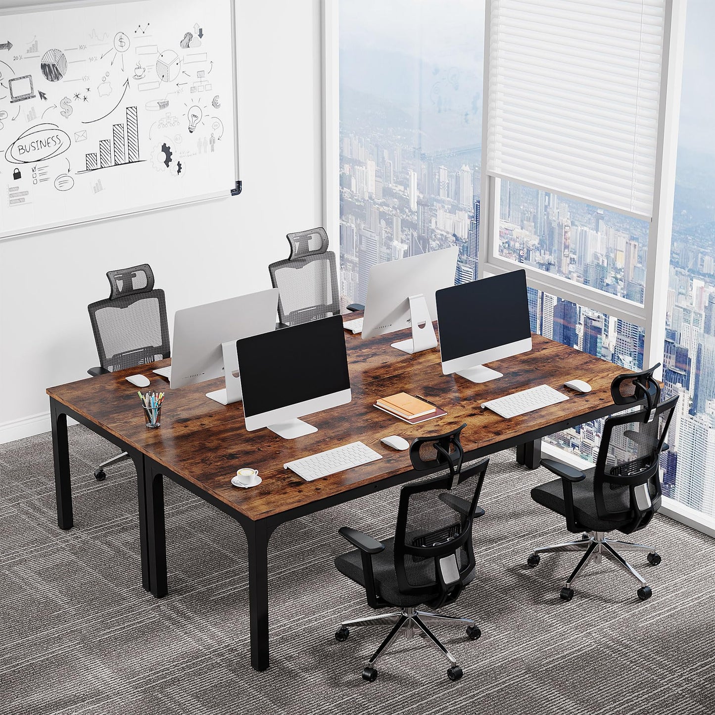 Tribesigns 6.5 FT Conference Room Table, 78.74" W x 27.56" D Large Office Conference Table, Modern Seminar Meeting Table Desk for Boardroom, Meeting Room (1, Rustic Brown)