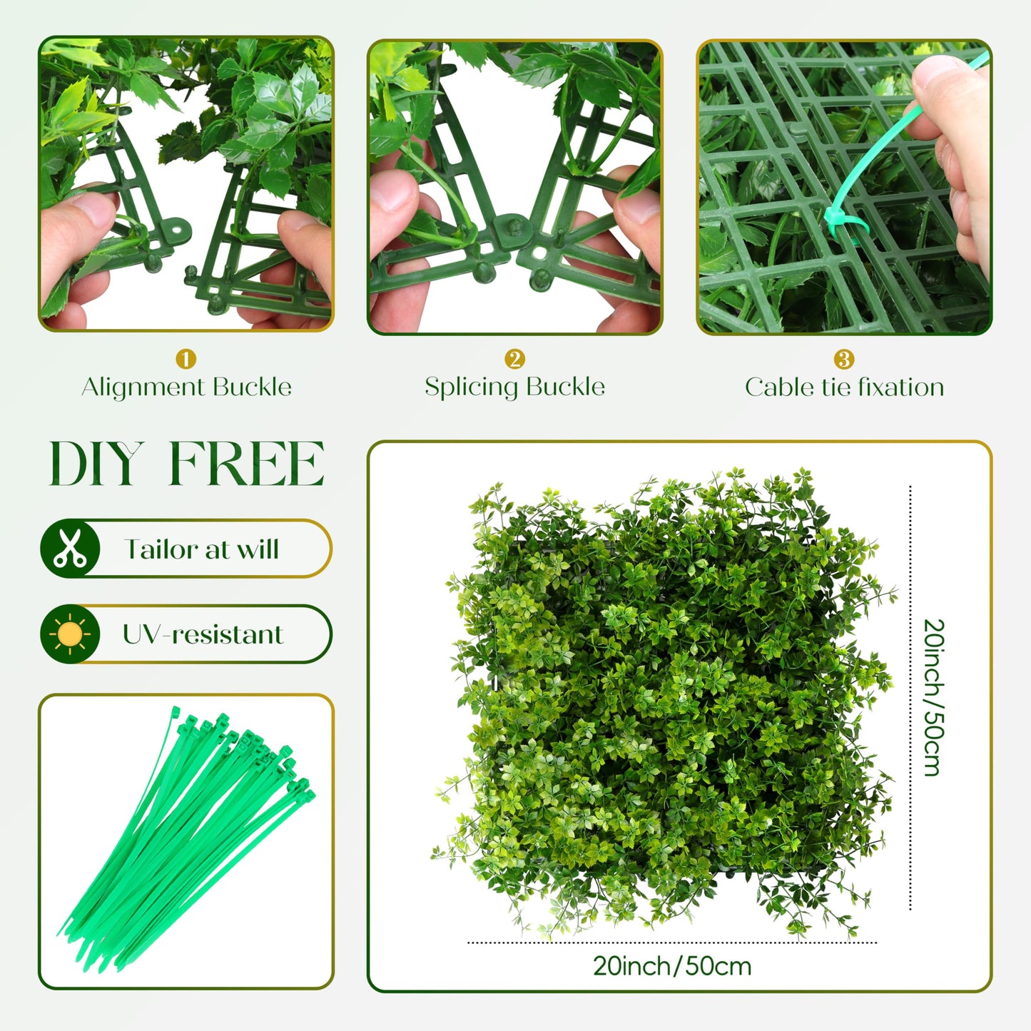 Artificial Grass Wall Panels, UV-Resistant Green Wall Panels, Privacy Fence Screen, Greenery Wall Backdrop for Indoor & Outdoor Decor, Plant Wall Green Wall Decor - 20"*20" 6 Pack