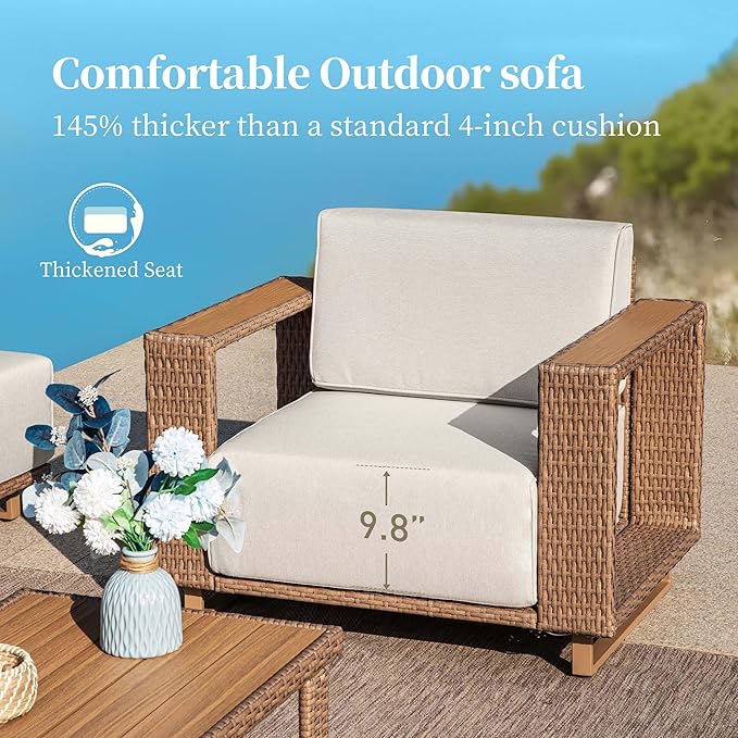 SUNSHINE VALLEY 2 Pieces Patio Furniture Set, Outdoor Rattan Wicker Armchairs