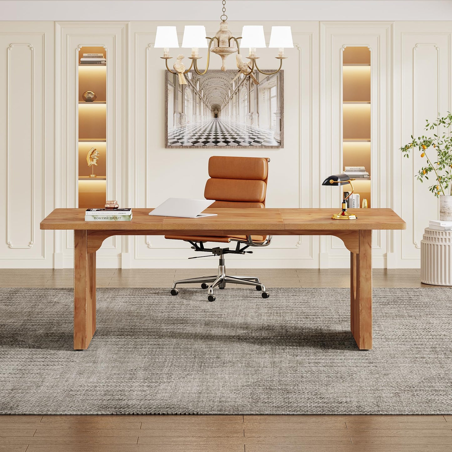 Tribesigns Modern Executive Desk, 70.9" Large Office Computer Desk, Conference Table Meeting Room Table, Simple Workstation Business Furniture for Home Office, Brown
