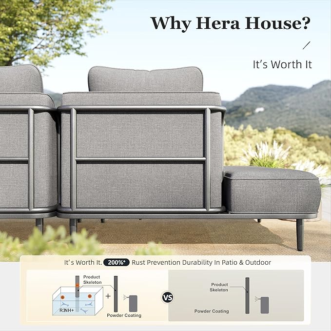 HERA'S HOUSE Metal Patio Furniture Set, Modular 5 Seats and 1 Nesting Coffee