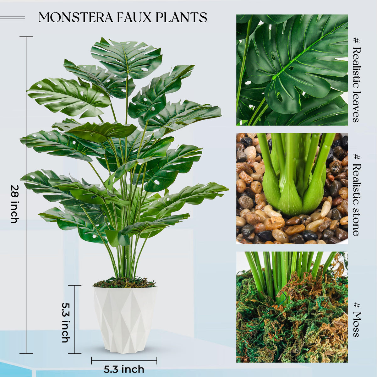 Toopify 28"" Fake Plants Large Artificial Monstera Faux Plants Indoor with White Pot for Home Office Living Room Decor, Green