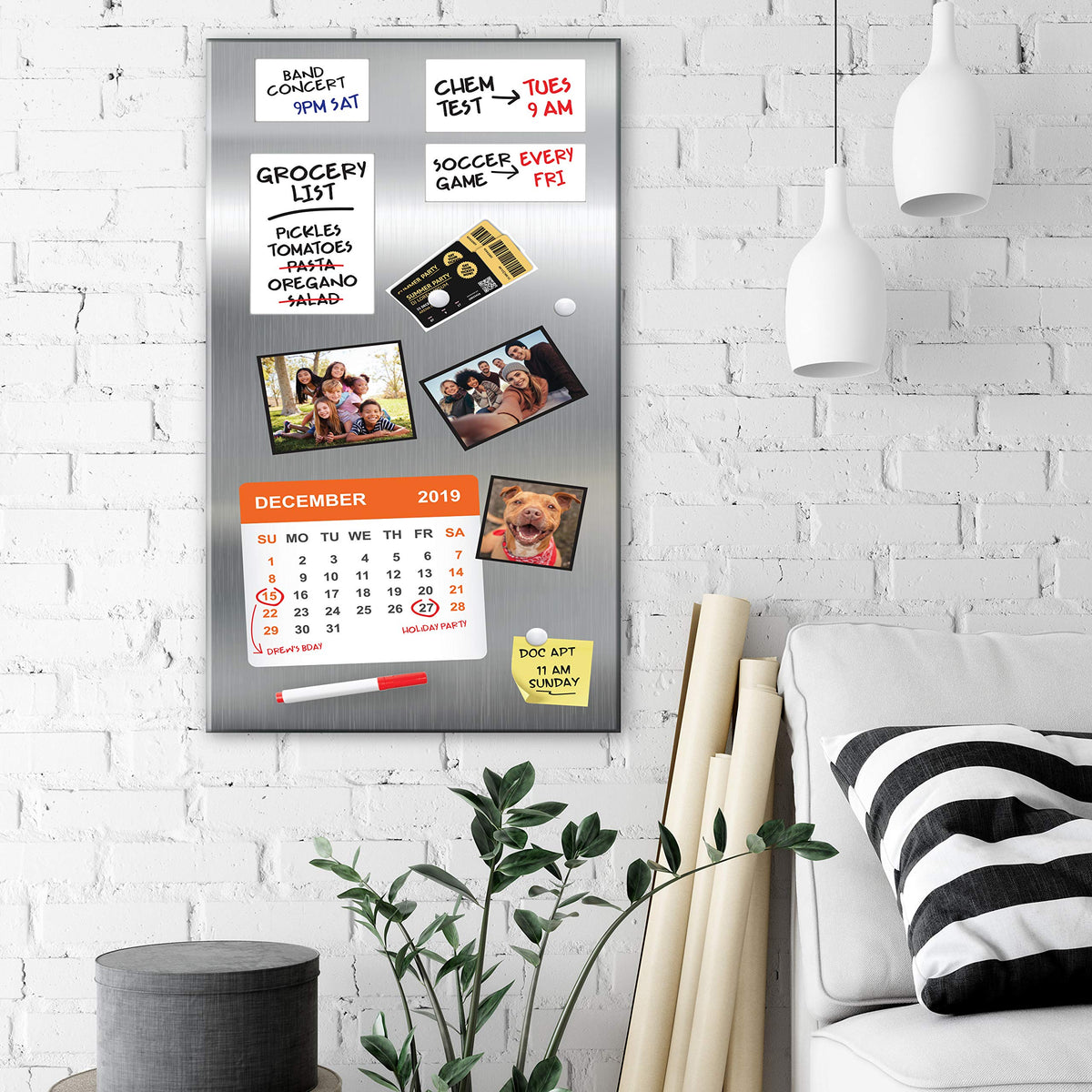 Essentially Yours Magnet and Message Board | Large Mountable 30 x 14 x 0.7 Inch Steel Bulletin Board (Silver)