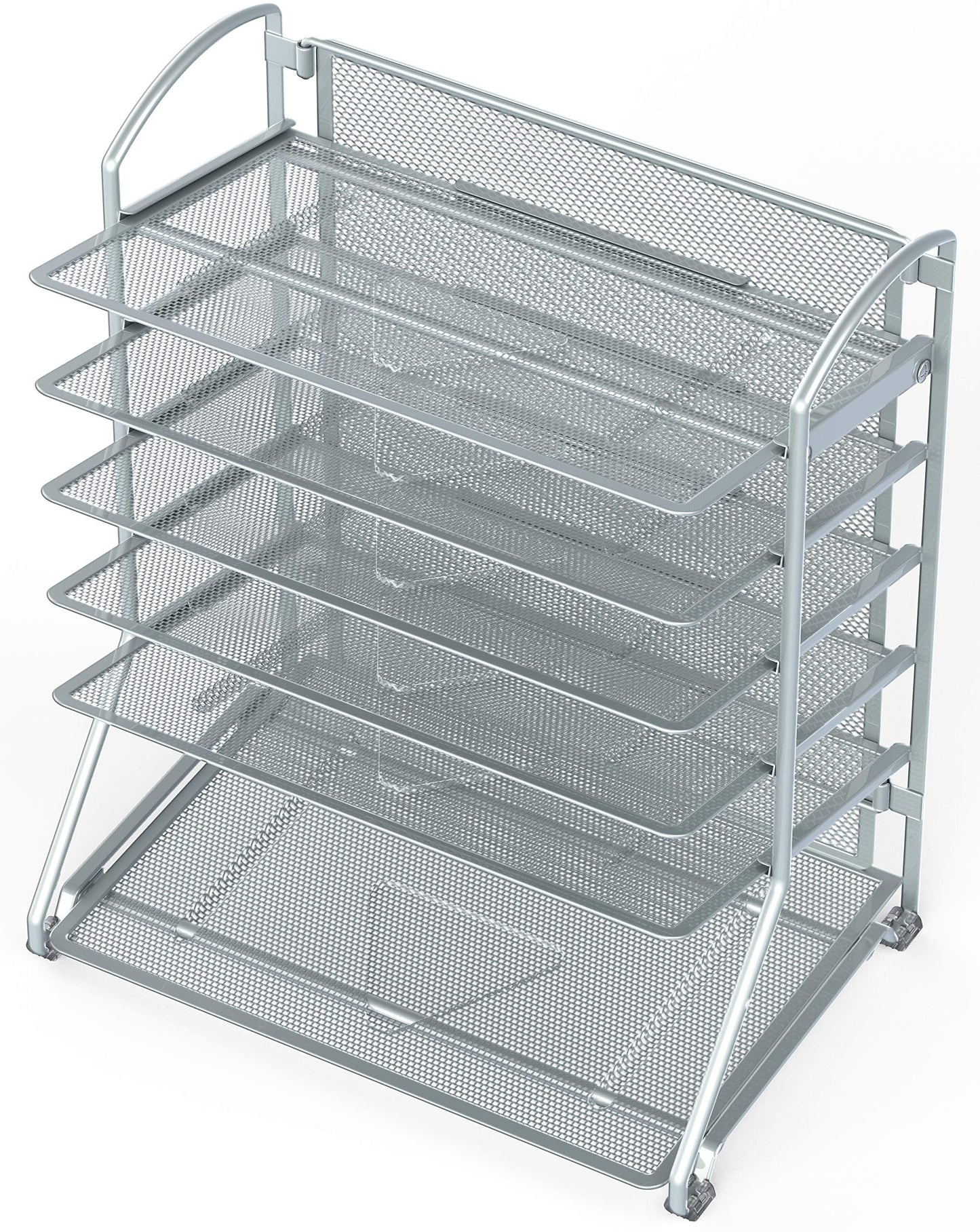 Simple Houseware 6-Tier Sliding File Organizer, Desk Letter Tray for Document and Mail Sorting, Silver