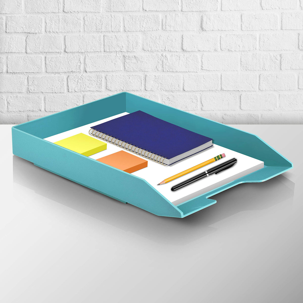Acrimet Stackable Letter Tray Front Load, Letter Size, Stacking Document Desk Office Paper Organizer, Plastic, Solid Green Color, 1 Unit