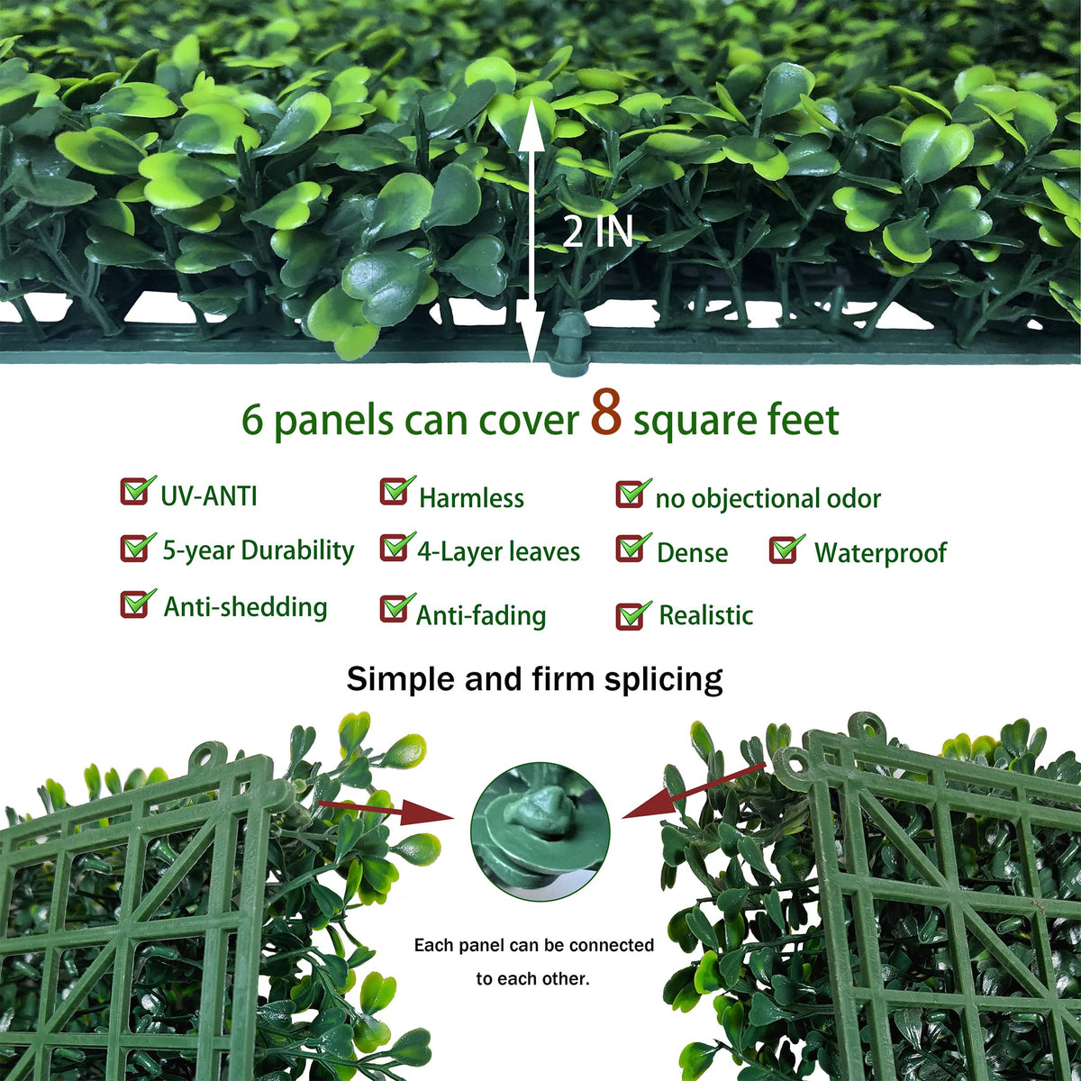 ODTORY Artificial Grass Wall Panels:16" X 12" 6P (8 sqft) UV-Anti Greenery Boxwood Backdrop for Indoor Outdoor Green Wall Decor & Ivy Fence Covering Privacy
