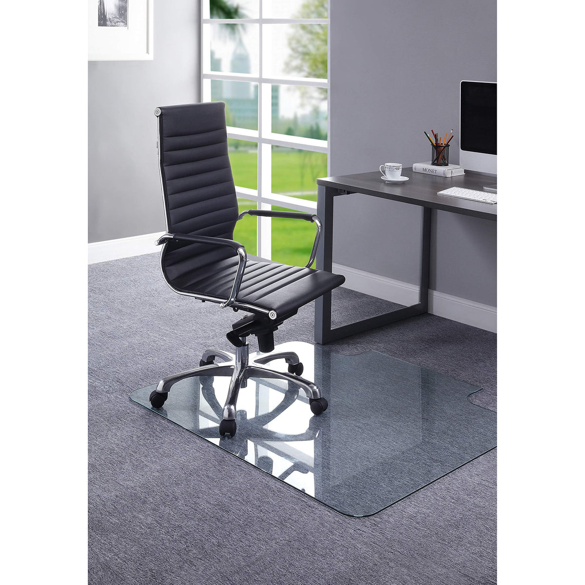 Lorell Tempered Glass Chairmat with Lip, 36" x 48", Clear, 1 Each