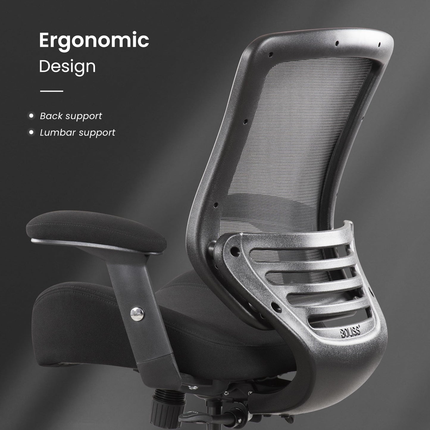 BOLISS 400lbs Mid Back Mesh Ergonomic Drafting Chair for Standing Desk Office Wide Chair Built-in Lumbar Support Big Adjustable Foot Ring Height Adjustable Armrest (Black)