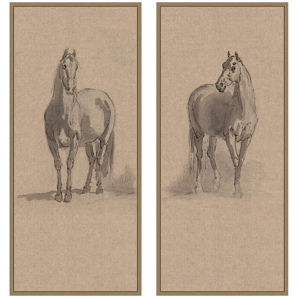 Kate and Laurel Forty Three Studies of Horses and Riders 2 Piece Framed Canvas Wall Art Set by Nostalgia Prints, Sylvie Dark Gold Rustic Farmhouse, Animal Art for Wall Decor