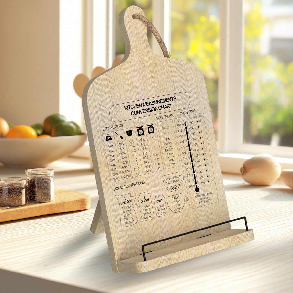 ZEUMIE Bamboo Cookbook Stand, Adjustable Cookbook Holder Stand, Recipe Book Holder with Measurement Conversion Chart, Cook Book Stand for Kitchen Counter, Essential Accessories Gifts for Bakers Women