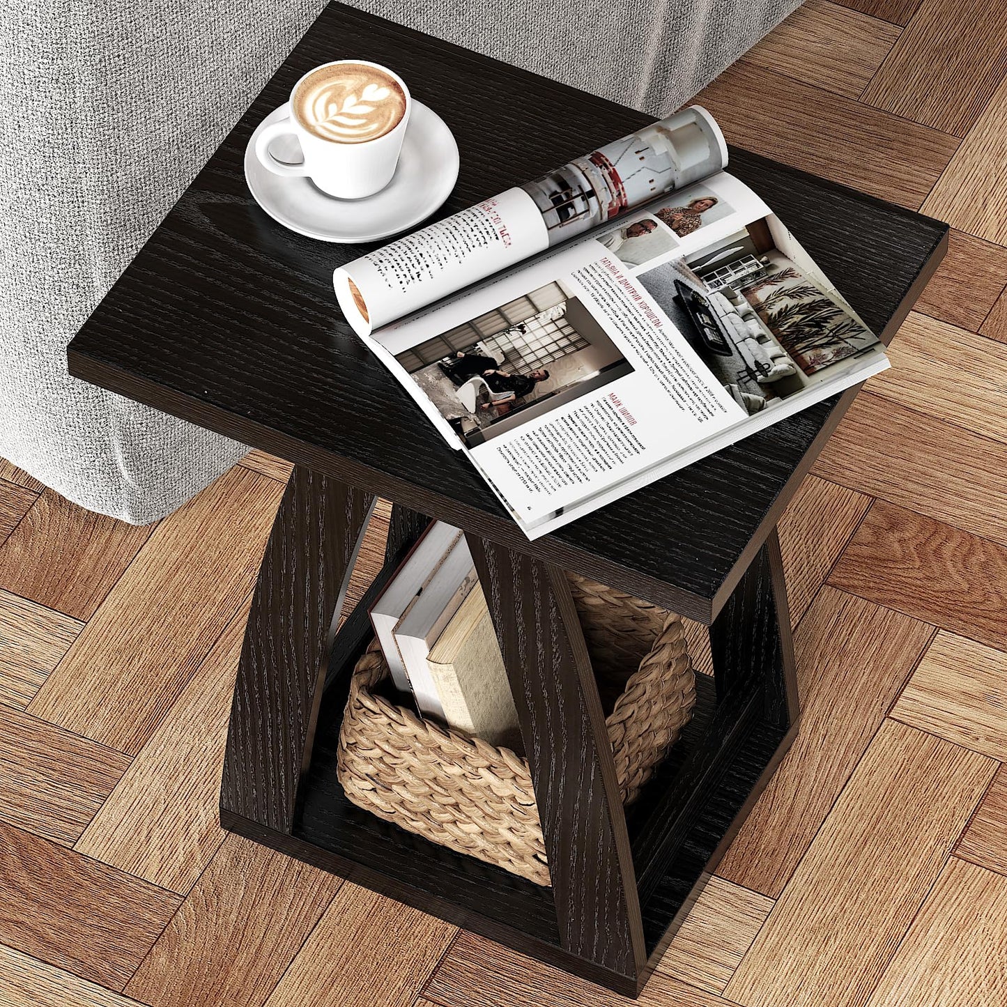 FROMJBEST End Tables Living Room, Side Table Beside Sofa, Nightstand for Bedroom, Couch Side Table with Shelf, Modern End Table for Living Room, Black End Table Set of 2