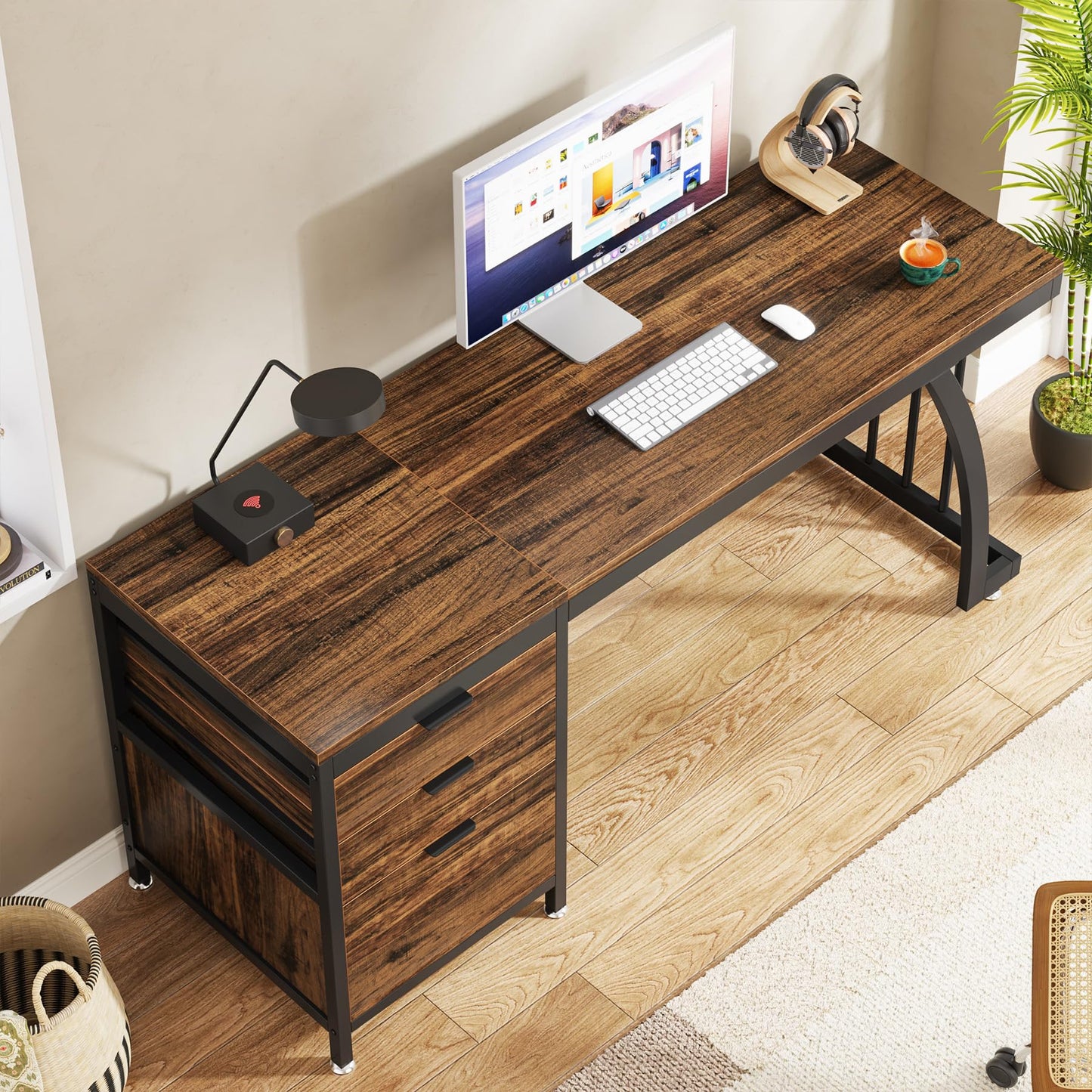 Tribesigns Computer Desk with 3 Drawers, 59-Inch PC Desk with Reversible Drawers, Industrial Study Writing Table Workstation with File Storage for Home Office, Rustic Brown