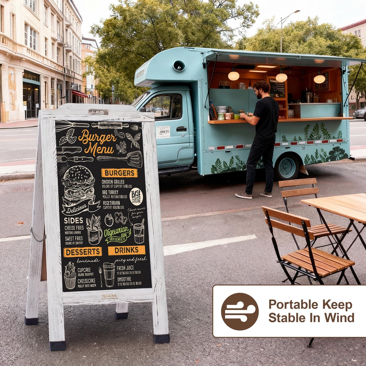 Magnetic Portable A-Frame Chalkboard Signs, 40" x 20" Large Wood Sandwich Board Signs Outdoor, Double-Sided Sidewalk Standing Chalk Board for Business, Wedding, Vendor Display, Coffee Shope - White