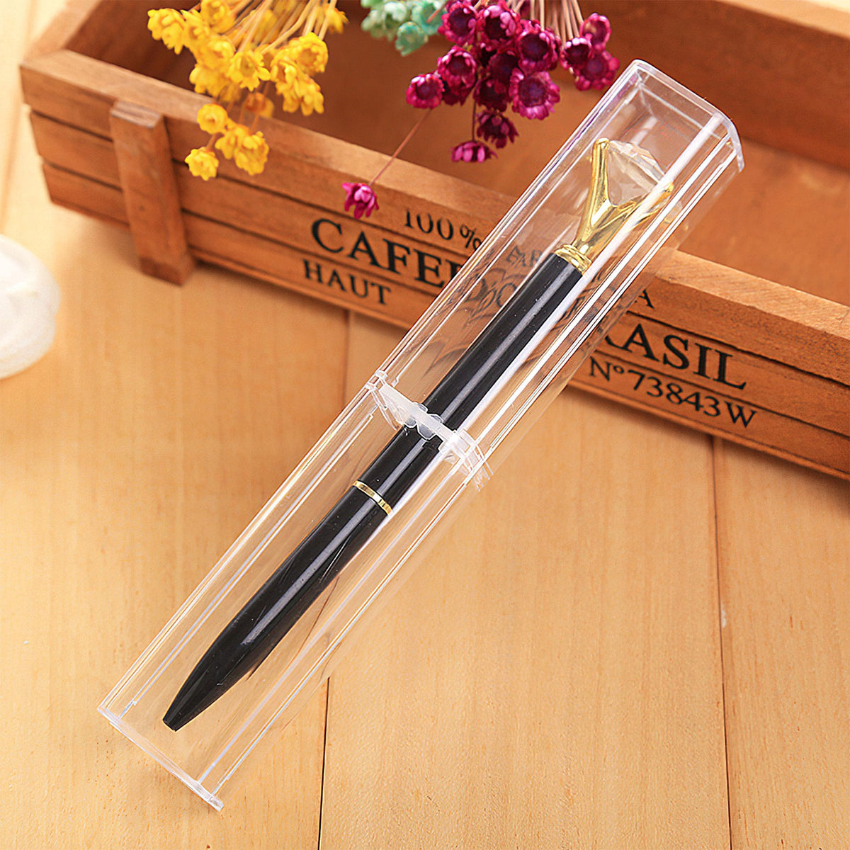Lesnala 20Pcs Acrylic Clear Pen Gift Box Plastic Single Bulk Reusable Ballpoint Storage Display Case for Student School Office Supply Souvenir Present Packaging