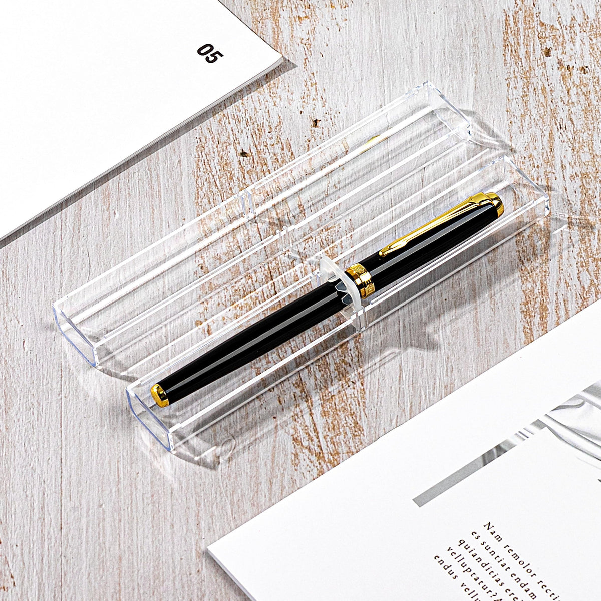 Lesnala 20Pcs Acrylic Clear Pen Gift Box Plastic Single Bulk Reusable Ballpoint Storage Display Case for Student School Office Supply Souvenir Present Packaging