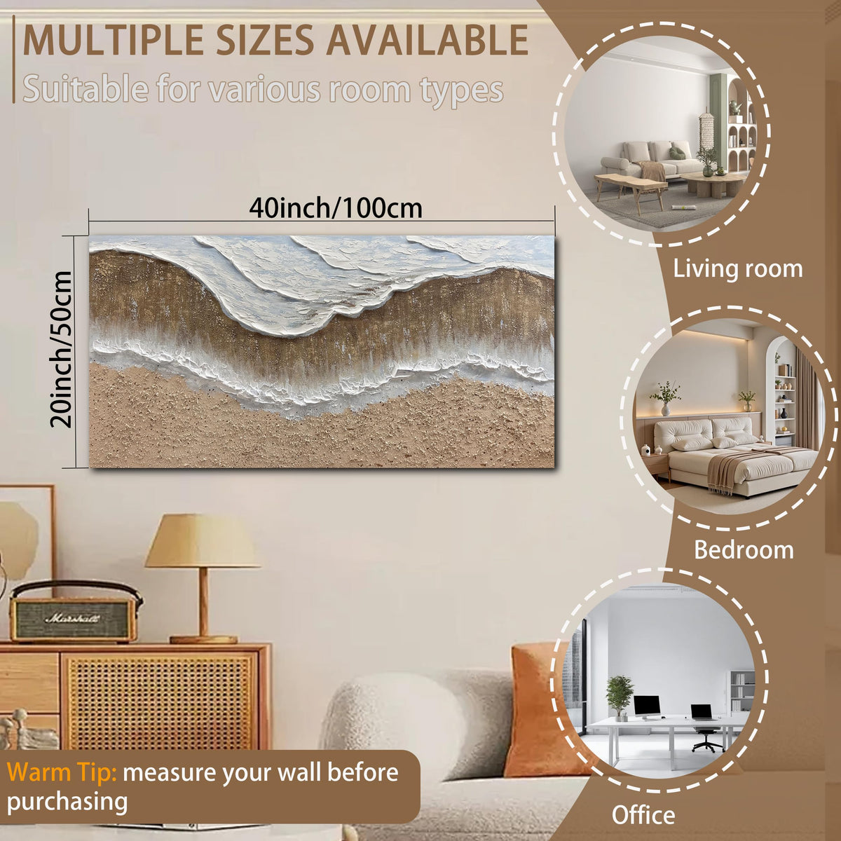 Trogonup Large Coastal Canvas Wall Art for Living Room 20x40 Inch Hand Painted White Ocean Textured Seascape Oil Painting Beach Artwork for Bedroom Office Home Decor Ready to Hang