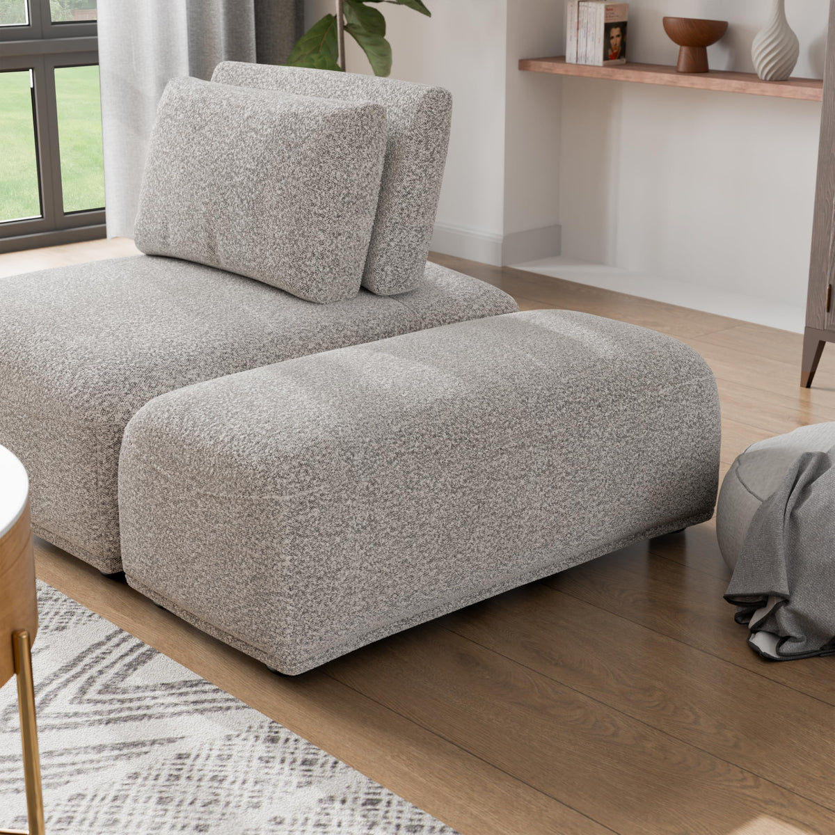 Furniture of America Tatiana Modern Boucle Modular Rectangular Ottoman for Living Room, Office, Free-Combined, FSC & Oeko TEX Certified, Light Gray