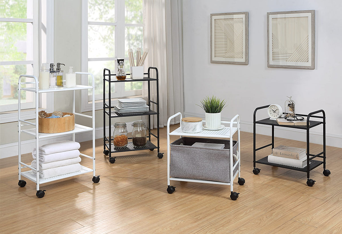 SunnyPoint 2-Tier Metal Rolling Utility Cart – Mobile Storage Shelf with Caster Wheels – Small Space Organizer for Home, Office, Bedroom, Kitchen (BLK)