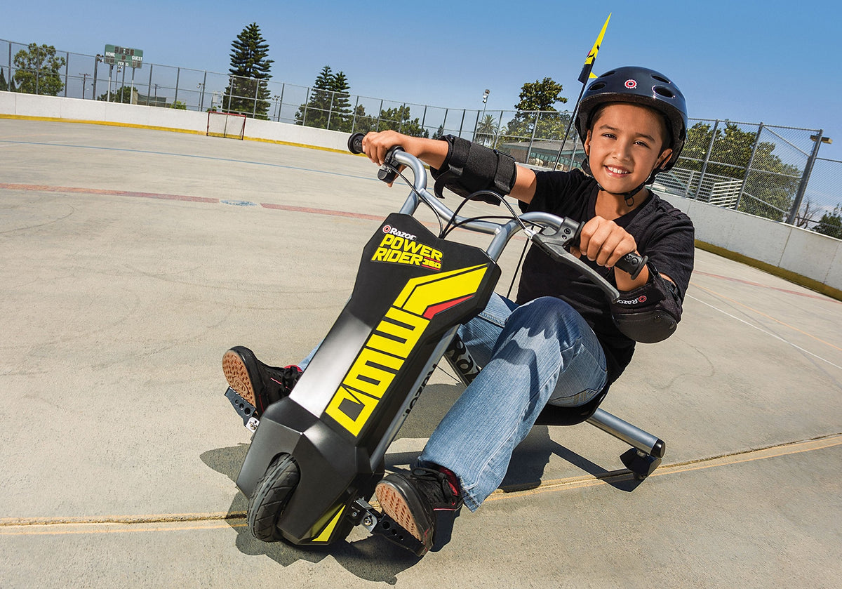 Razor Power Rider 360 9 MPH Drifting Trike Ride-On Electric Powered Tricycle, Black, Yellow